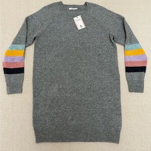 S114 NWT Size 10 Grey Tunic Sweater with Multicolor Striped Sleeves